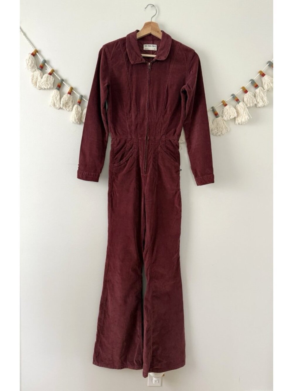 FP We The Free Jayde Corduroy Flare Leg Jumpsuit In Cordovan Boho Garden XS